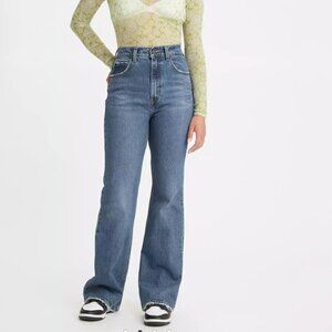Levi's 70's High Rise Flare Straight Stretch Medium Dark Blue Wash Jeans Size 27